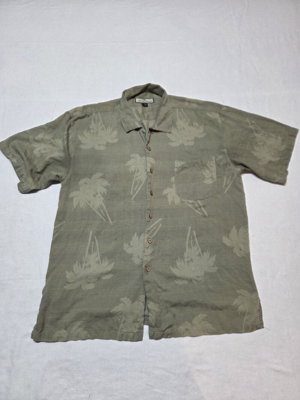 tommy bahama silk shirt Mens Size Large Short Sleeve Button-Up Green